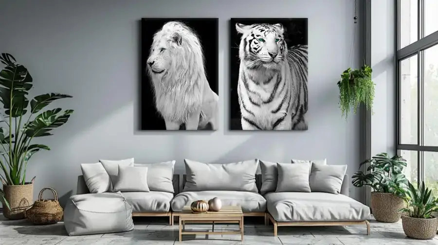 White Tiger and Lion 2'li Set Kətan Tablo TB1262 - 2