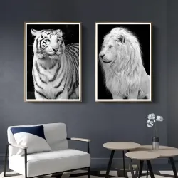 White Tiger and Lion 2'li Set Kətan Tablo TB1262 - 1