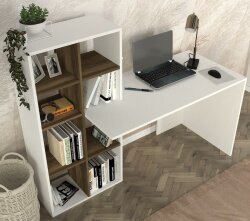 Win Kitab Rəfli Çalışma Masası - Ağ/Cəviz - 4