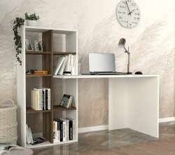 Win Kitab Rəfli Çalışma Masası - Ağ/Cəviz - Decoroom Collection (1)