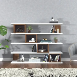 Wind Kitab Rəfi - Ağ/Cəviz - 1