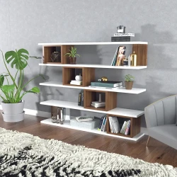 Wind Kitab Rəfi - Ağ/Cəviz - Decoroom Collection (1)