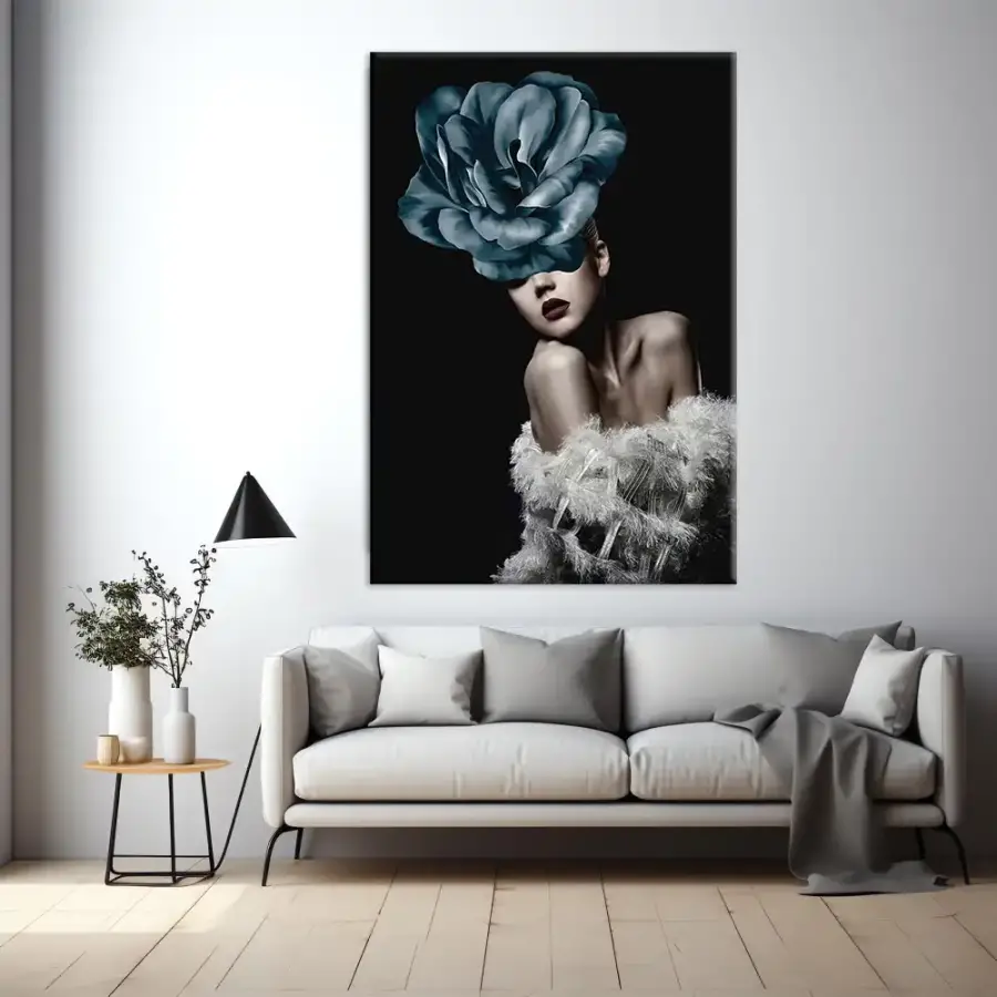 Woman and Blue Rose Kətan Tablo TB1145 - 2