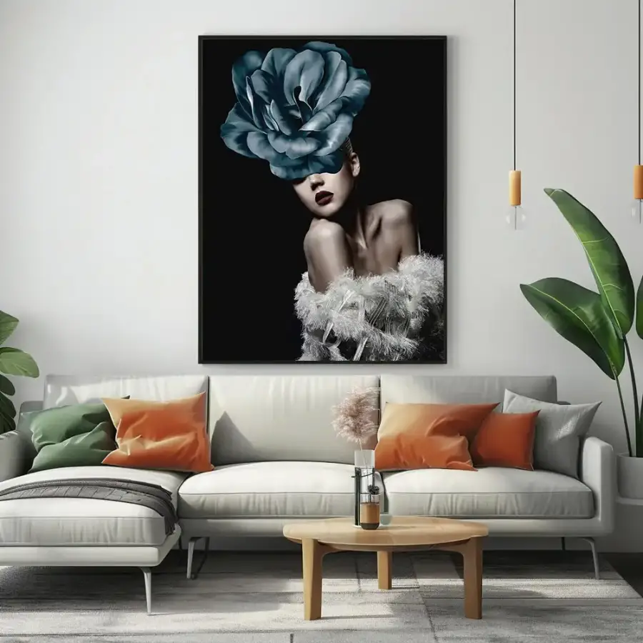 Woman and Blue Rose Kətan Tablo TB1145 - 3