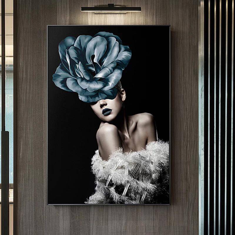 Woman and Blue Rose Kətan Tablo TB1145 - 1