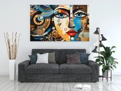 Woman Face Art Abstract Kətan Tablo TB1947 - 1