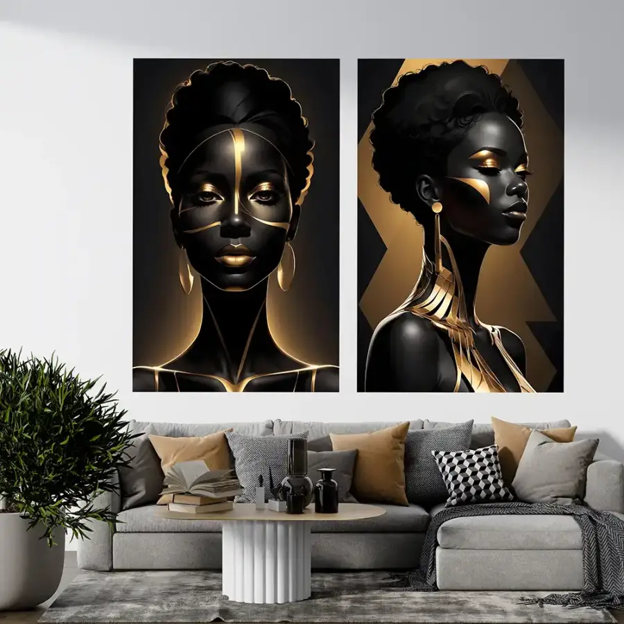 Woman with Gold Earrings 2'li Set Kətan Tablo TB2068 - 1