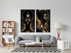 Woman with Gold Earrings 2'li Set Kətan Tablo TB2068 - 2