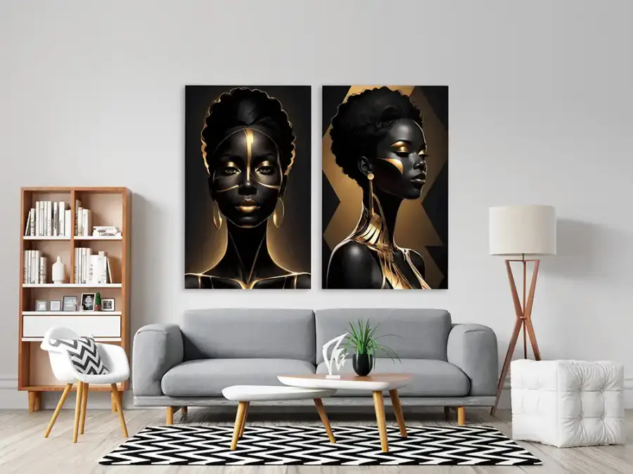 Woman with Gold Earrings 2'li Set Kətan Tablo TB2068 - 2