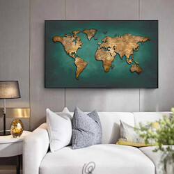 World Map Green Kətan Tablo - Tabloshop
