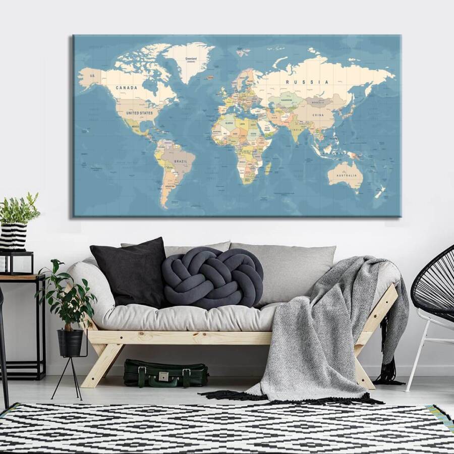 World Map Kətan Tablo TB2115 - 3