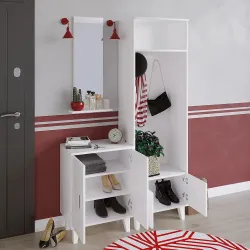 Yakut Güzgülü Asılqanlı Dəhliz Dolabı - Ağ - Decoroom Collection (1)