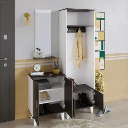 Yakut Güzgülü Asılqanlı Dəhliz Dolabı - Antrasit/Ağ - Decoroom Collection (1)