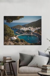 Yapay Göl Deniz ve Beyaz Ev Manzaralı Kətan Tablo - Markaev