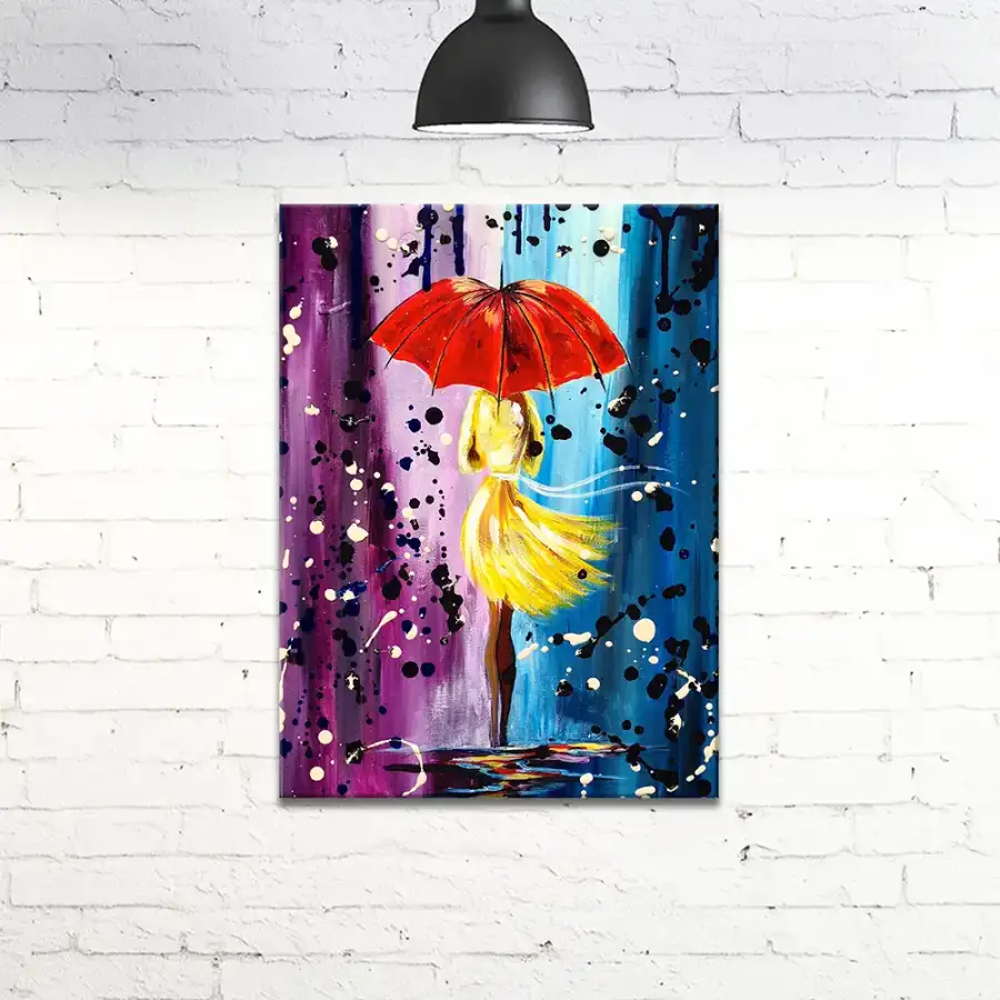 Yellow Girl Umbrella Kətan Tablo TB1001 - 1