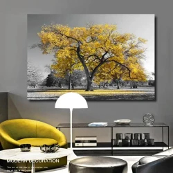 Yellow Tree Black And White Kətan Tablo TB1611 - 1