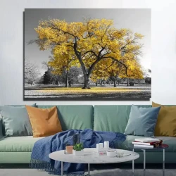 Yellow Tree Black And White Kətan Tablo TB1611 - 2