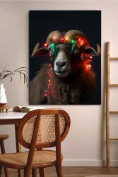 Yılbaşı Işıklı Koç Kanvas Tablo - Markaev