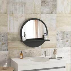 Yuvarlak Raflı Güzgü 45 cm - Antrasit - Bluecape