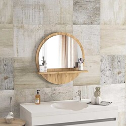 Yuvarlak Raflı Güzgü 45 cm - Atlantik Çam - Bluecape