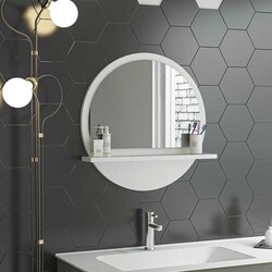 Yuvarlak Raflı Güzgü 45 cm - Beyaz - Bluecape