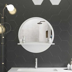 Yuvarlak Raflı Güzgü 45 cm - Beyaz - Bluecape (1)