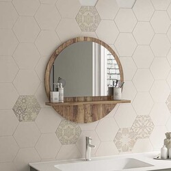 Yuvarlak Raflı Güzgü 45 cm - Ceviz - Bluecape