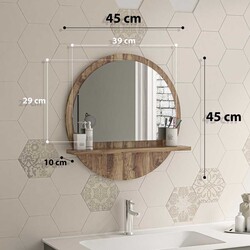 Yuvarlak Raflı Güzgü 45 cm - Ceviz - Bluecape (1)