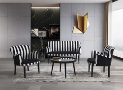 Zebrano 3lü Çay Seti Divan Kreslo Dəsti Siyah-Beyaz - Vistaso Concept